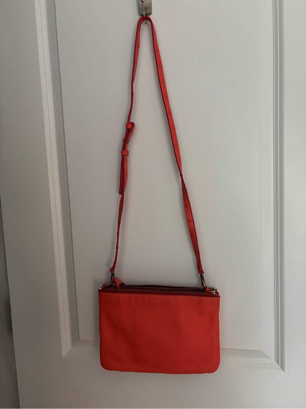 Fossil Bright Orange Leather Crossbody Bag